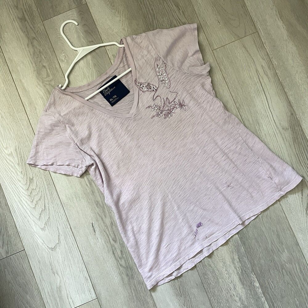 American Eagle Tshirt vneck sequin embroidered short sleeve womens Purple xlarge